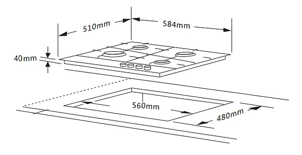 Фото - Комплект техніки Interline Варильна поверхня + Витяжка вбудована Interline HGG 764 FGT BA + DELI BL A/60/2/T