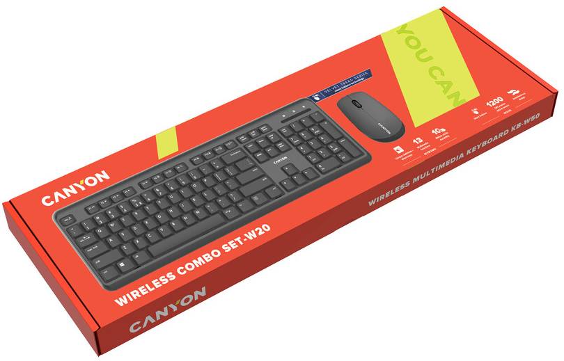 Фото - Клавіатура + миша бездротова Canyon SET-W20 Velvet Wireless Silent ENG/UKR Black (CNS-HSETW02)