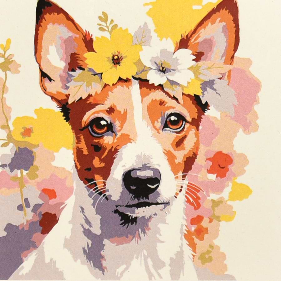 Картина по номерам Strateg Собачка в венке 20х20 (HH8049)