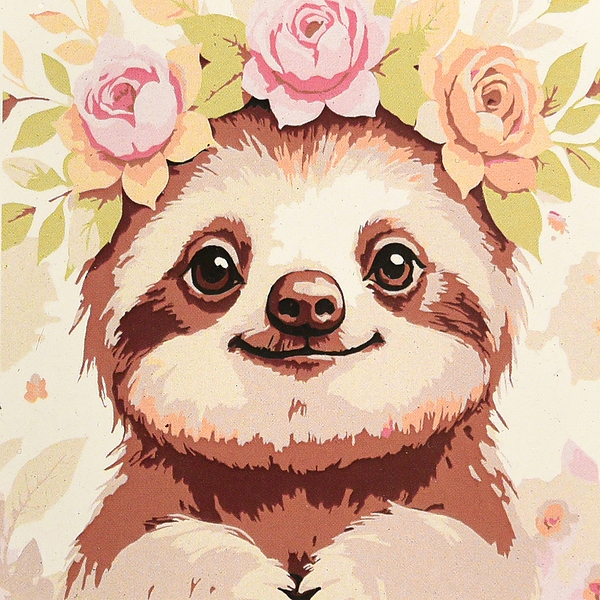 Фото - Картина по номерам Strateg Ленивец в цветах 20х20 (HH8071)