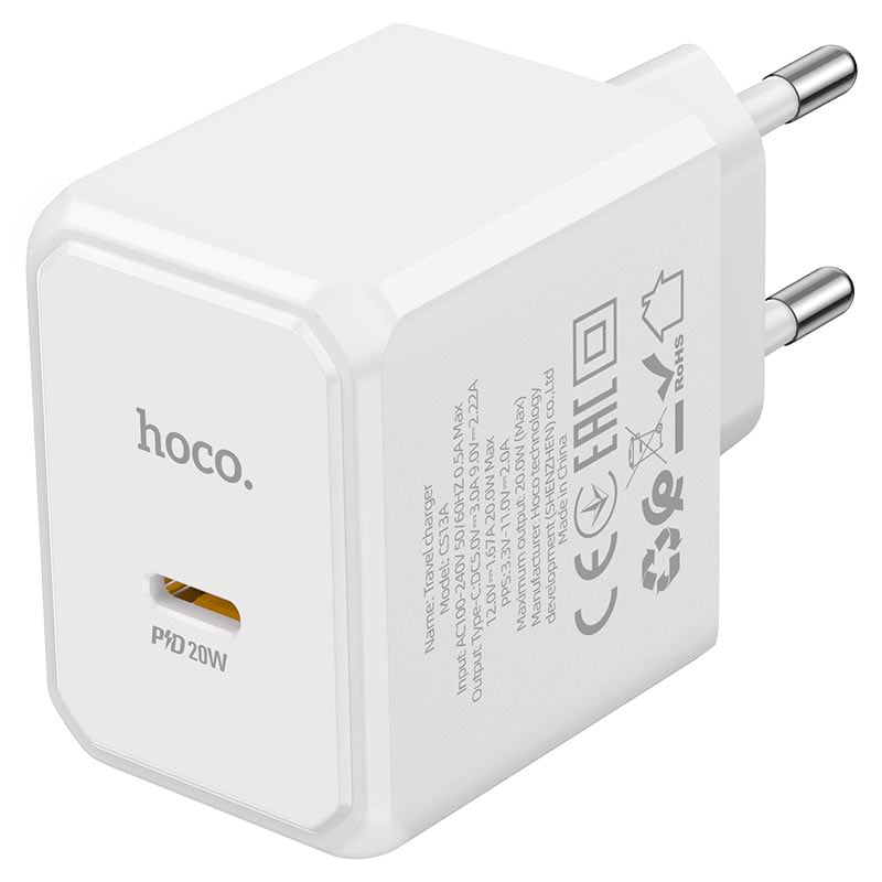 Мережевий зарядний пристрій HOCO CS13A PD20W charger White (6942007603812) - Фото 1