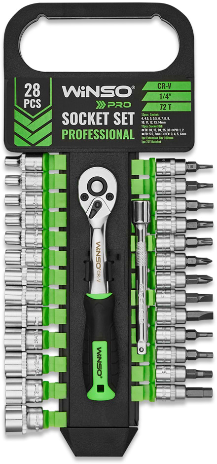 Набір торцевих голівок Winso PRO 1/4 72Т, CR-V, 28 шт .(904028)