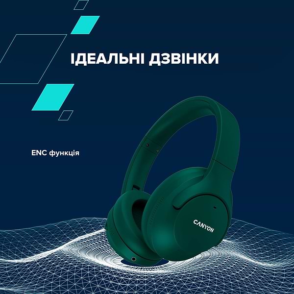 Фото - Навушники повнорозмірні бездротові Canyon OnRiff 10 ANC Green (CNS-CBTHS10GN)