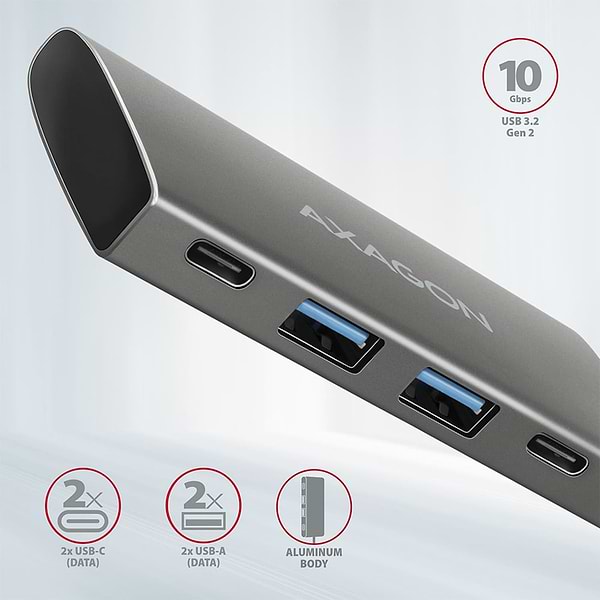 Фото - Хаб USB AXAGON SuperSpeed USB-C 10 Gbps SPEEDSTER 4, Grey (HMC-4G2)