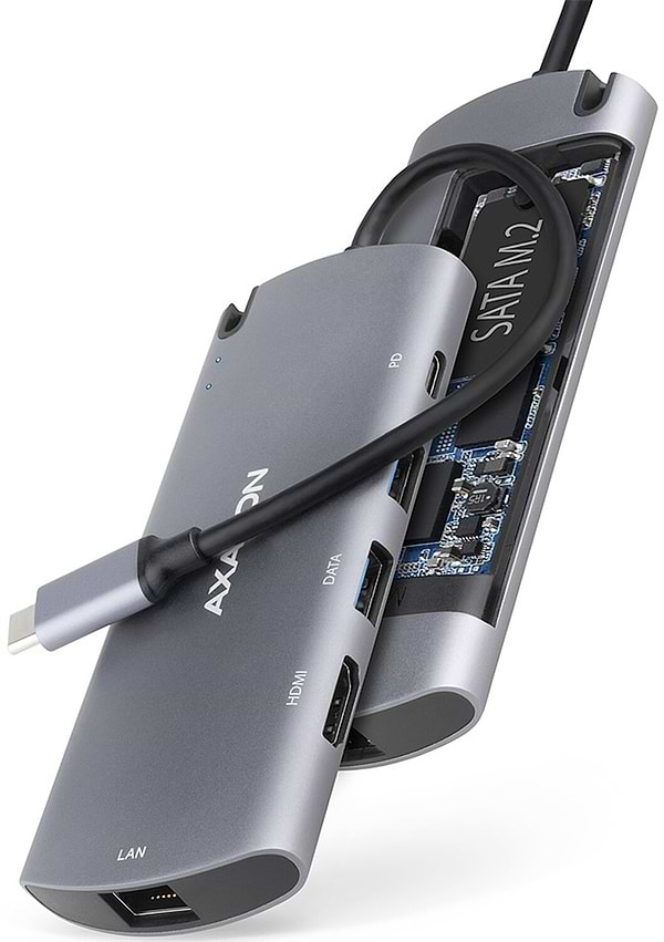 Фото - Хаб USB AXAGON SuperSpeed USB-C COMBO 6in1 Grey (HMC-6M2)