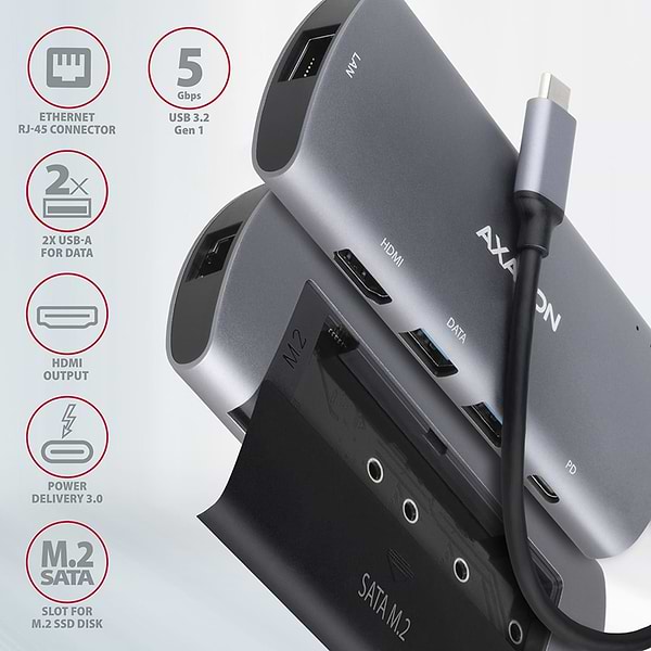 Фото - Хаб USB AXAGON SuperSpeed USB-C COMBO 6in1 Grey (HMC-6M2)