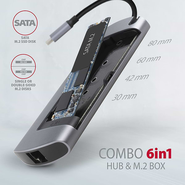 Фото - Хаб USB AXAGON SuperSpeed USB-C COMBO 6in1 Grey (HMC-6M2)