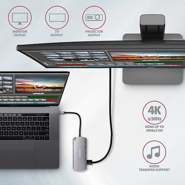 Фото - Хаб USB AXAGON SuperSpeed USB-C COMBO 6in1 Grey (HMC-6M2)