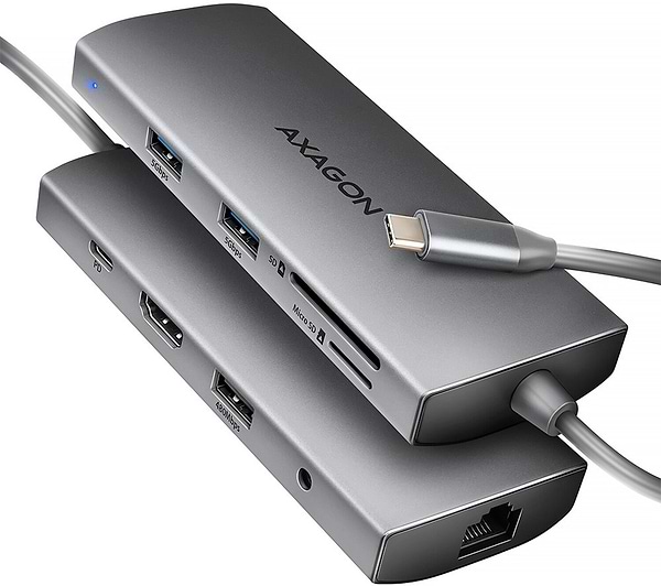 Фото - Хаб USB AXAGON USB-C 5Gbps 9in1 Grey (HMC-8HLSA)