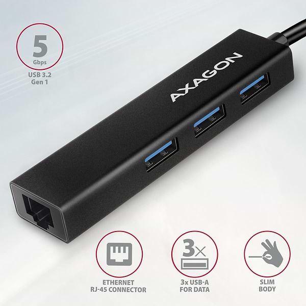 Фото - Хаб USB AXAGON SuperSpeed USB-C hub + gigabit LAN (HMC-GL3A)