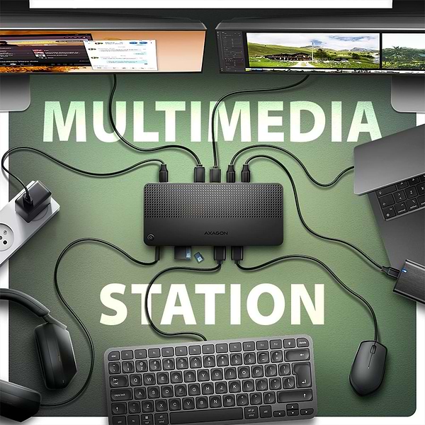 Фото - Хаб USB AXAGON USB4 40Gbps DUAL 4K DISPLAY 12in1 dock, Black (HMC-U4)