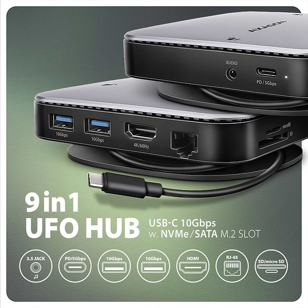 Фото - Хаб USB AXAGON USB-C 10Gbps UFO 9in1 Grey (HMC-UFO)