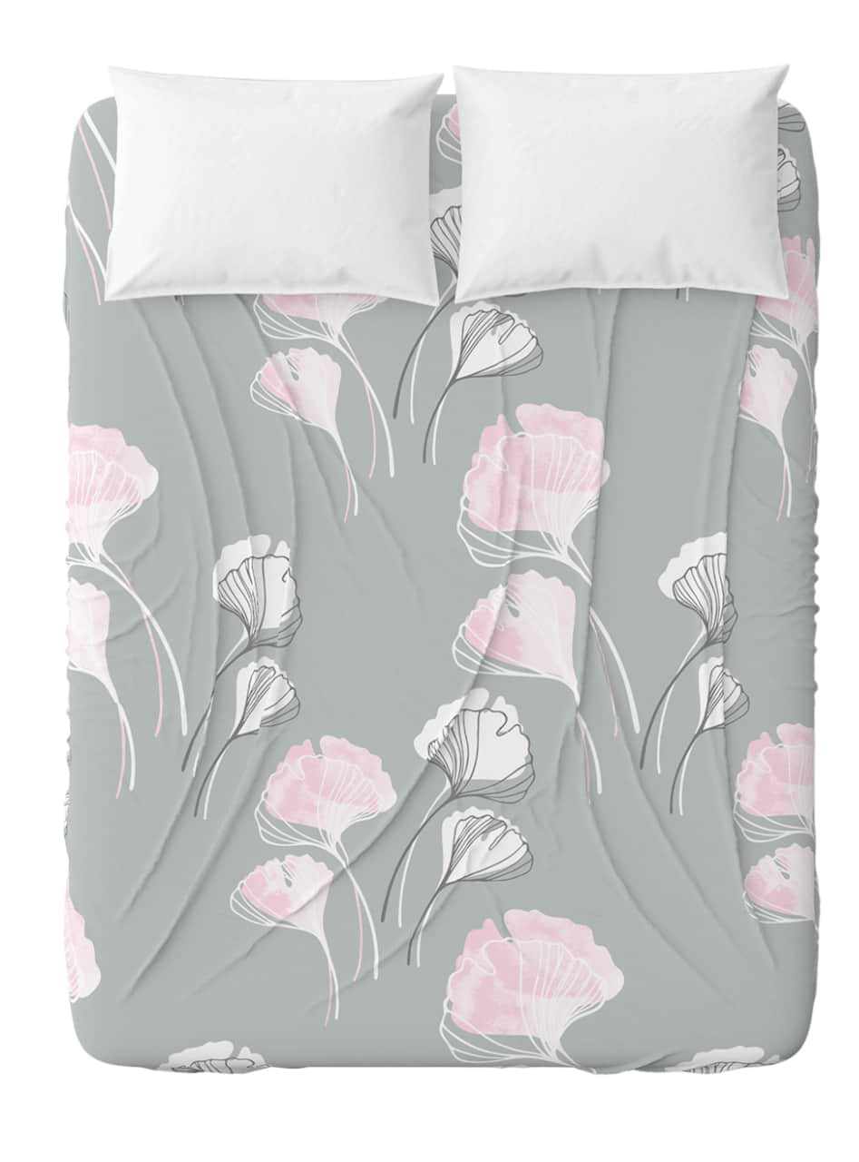 Простынь полуторная Home Line бязь 145Х215 гинко билоба серо-розовый (173554)