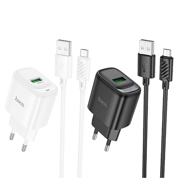 Фото - Сетевое зарядное устройство HOCO C140A QC3.0 charger set (Micro)(EU) White (6942007627818)