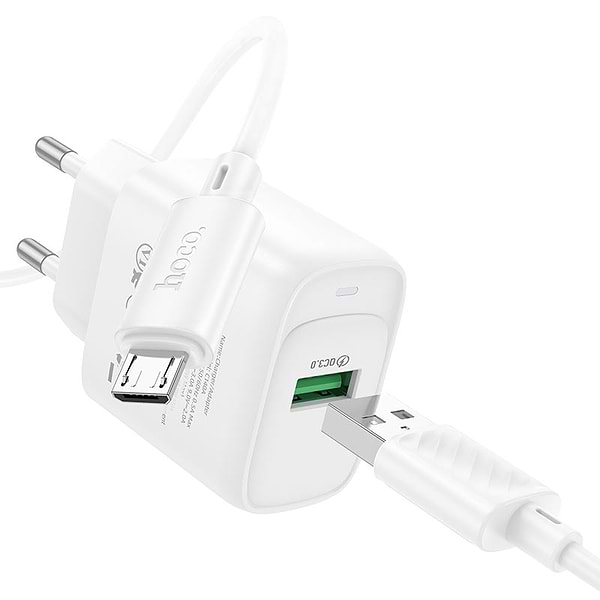 Фото - Сетевое зарядное устройство HOCO C140A QC3.0 charger set (Micro)(EU) White (6942007627818)