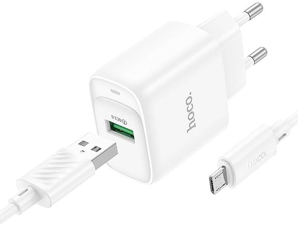 Фото - Сетевое зарядное устройство HOCO C140A QC3.0 charger set (Micro)(EU) White (6942007627818)