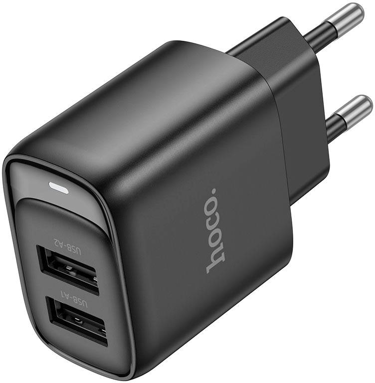 Фото - Мережевий зарядний пристрій HOCO C141A Smart dual-port charger Black (6942007627849)