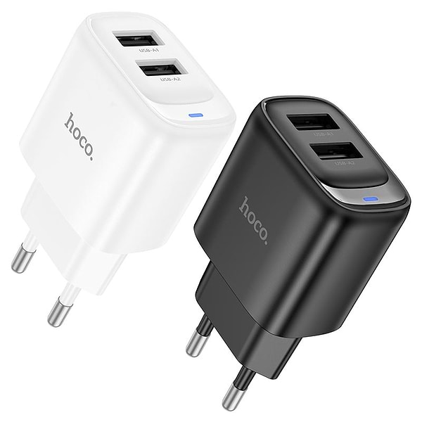 Фото - Мережевий зарядний пристрій HOCO C141A Smart dual-port charger Black (6942007627849)