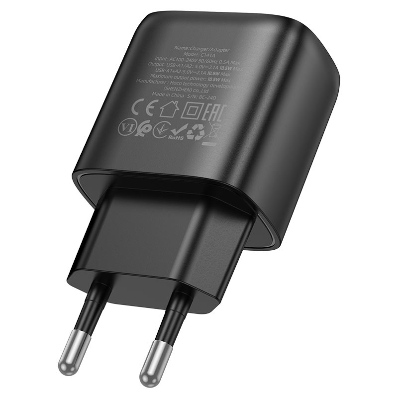 Фото - Мережевий зарядний пристрій HOCO C141A Smart dual-port charger Black (6942007627849)
