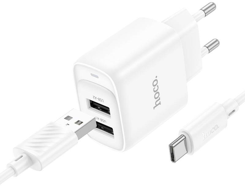 Сетевое зарядное устройство HOCO C141A Smart dual-port charger set(Type-C) White (6942007627917)