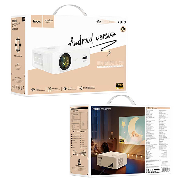 Фото - Проектор HOCO DT3 1080P Android version (EU) White (6942007629669)