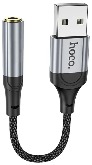 Кабель 3.5 мм -3.5 мм HOCO LS36 Fresh external sound card USB to 3.5 Black (6942007608879)