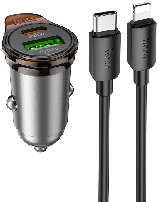Автомобильное зарядное устройство HOCO NZ16A Rigorous 43W dual port PD25W+QC3.0 Metal Grey (6942007644754)