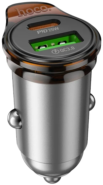 Автомобильное зарядное устройство HOCO NZ16A Rigorous 43W dual port PD25W+QC3.0 Metal Grey (6942007644747)