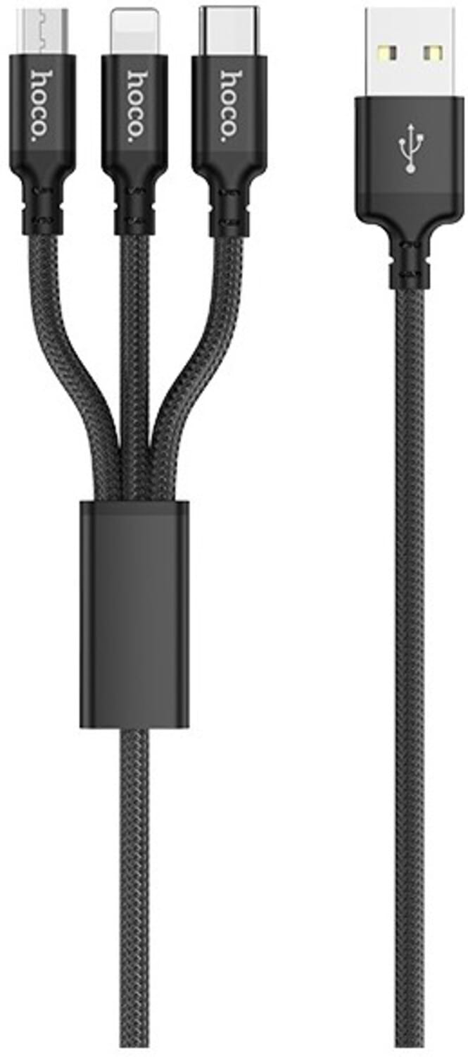 Кабель HOCO X14 3-in-1 iP+Micro+Type-C Black (6931474719157)