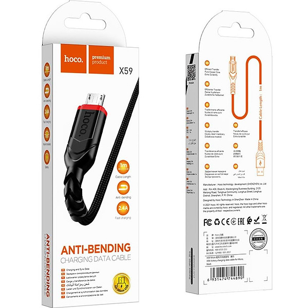 Фото - Кабель HOCO X59 USB to Micro 2.4A 1m nylon TPE Black (6931474744890)