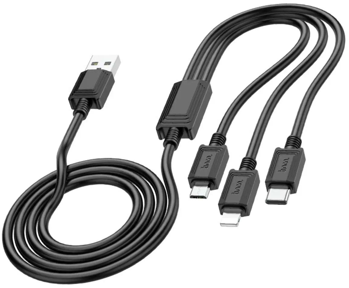 Кабель HOCO X74 USB to iP+Type-C+Micro 2A, 1m Black (6931474767363)