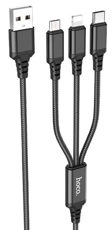 Кабель HOCO X76 3-in-1 iP+Type-C+Micro Black (6931474767400)