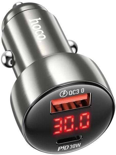 Автомобильное зарядное устройство HOCO Z50 Leader 48W dual-port PD30W+QC3.0 Metal Grey (6931474798756)