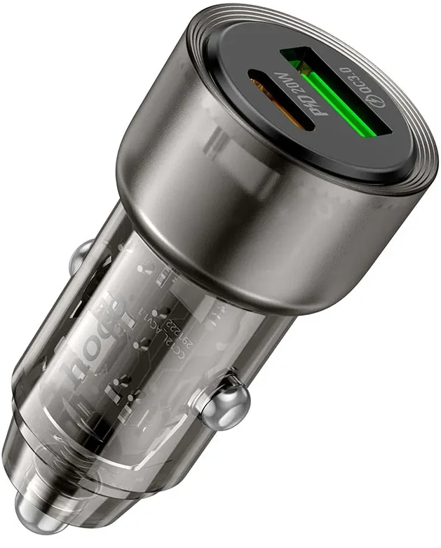 Автомобильное зарядное устройство HOCO Z52 Spacious PD38W (1C1A) Transparent Black (6942007601740)