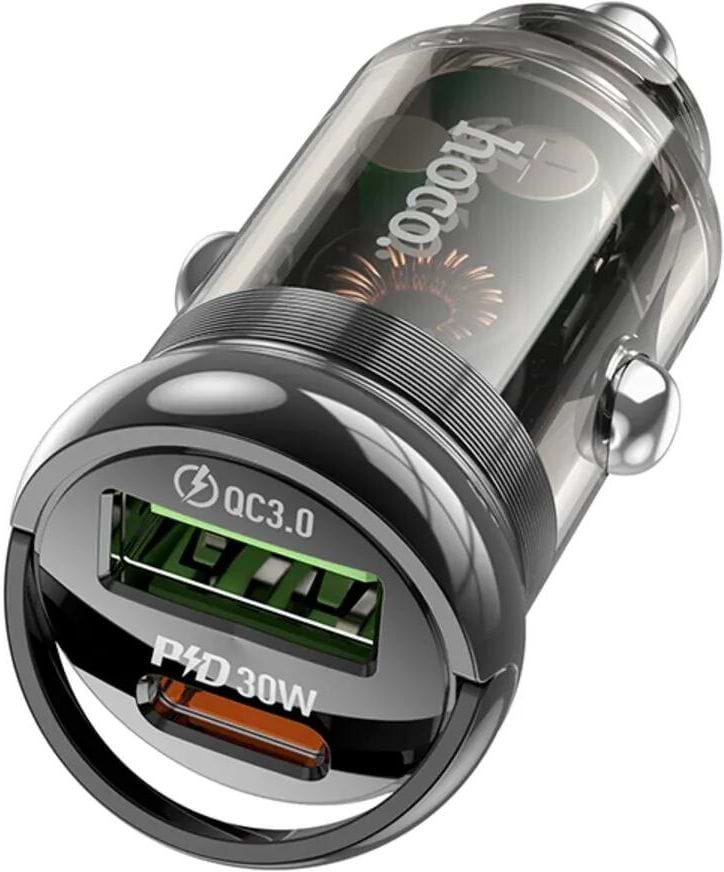 Автомобильное зарядное устройство HOCO Z53A Vision PD30W+QC3.0 Transparent Black (6942007611305)