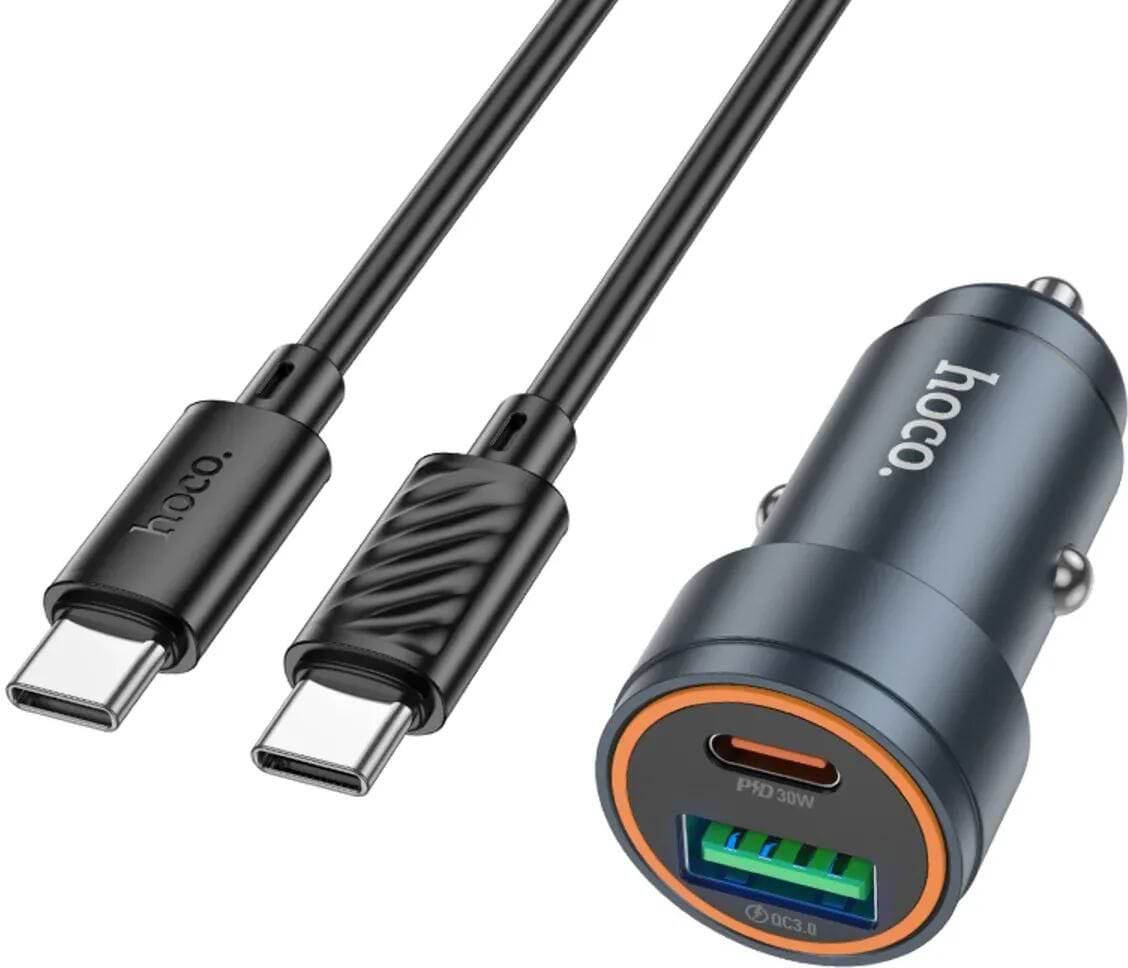 Автомобільний зарядний пристрій HOCO Z57A Glorious PD30W+QC3.0 Metal Gray (6942007633147)