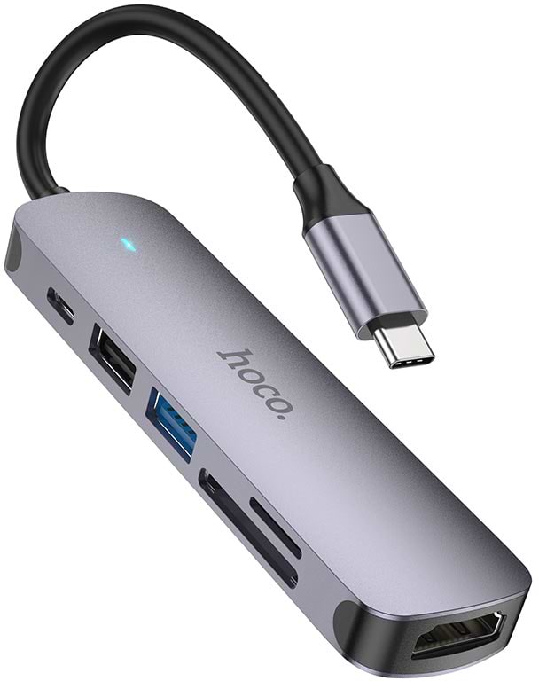 Хаб USB HOCO HB28 Type-C multi-function converter Metal Gray (6931474769336)