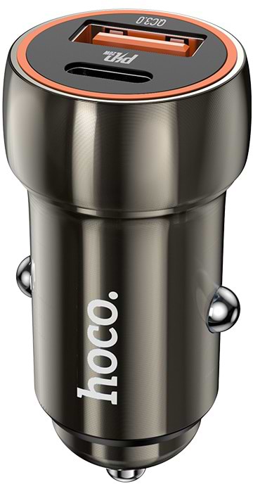 Автомобільний зарядний пристрій HOCO Z46A Blue whale PD20W+QC3.0 car charger Metal Gray (6931474770332)