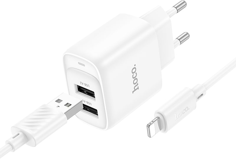 Сетевое зарядное устройство HOCO C141A Smart dual-port charger set(iP) White (6942007627870)