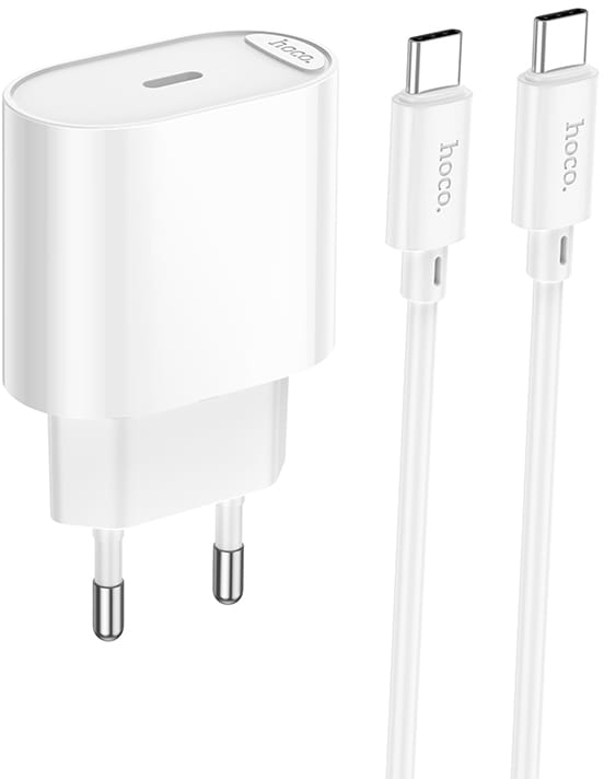 Сетевое зарядное устройство HOCO C109A(PD20W) Fighter single port PD20W charger set(C to C) White (6942007656672)