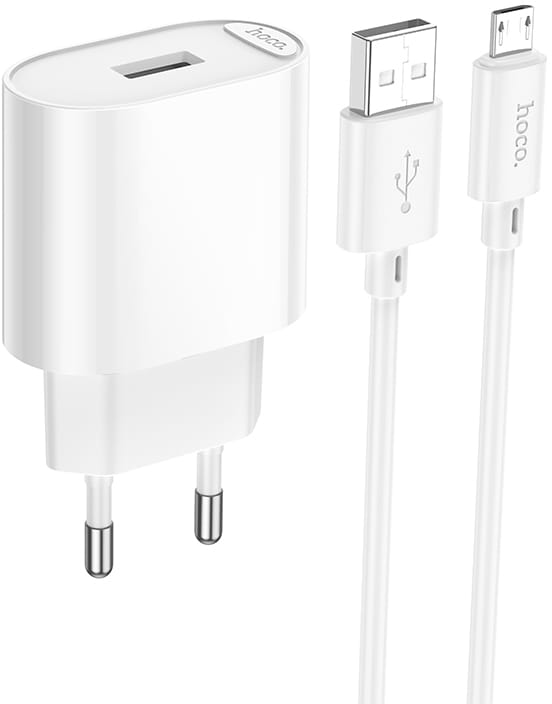 Сетевое зарядное устройство HOCO C109A(10.5W) Fighter single port charger set(Micro) White (6942007656603)