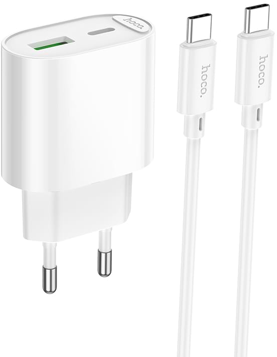 Сетевое зарядное устройство HOCO C109A(PD20W+QC3.0) Fighter PD20W+QC3.0 charger set(C to C) White (6942007656733)