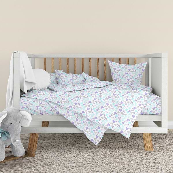 Фото - Комплект постільної білизни дитячий Home Line Бязь +нав 40х60 см СЕРДЕЧКИ лавандово-бірюзові (193595)