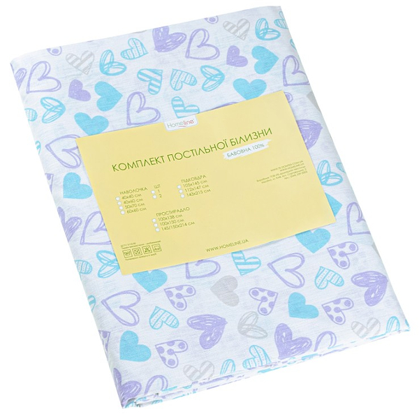 Фото - Комплект постільної білизни дитячий Home Line Бязь +нав 40х60 см СЕРДЕЧКИ лавандово-бірюзові (193595)