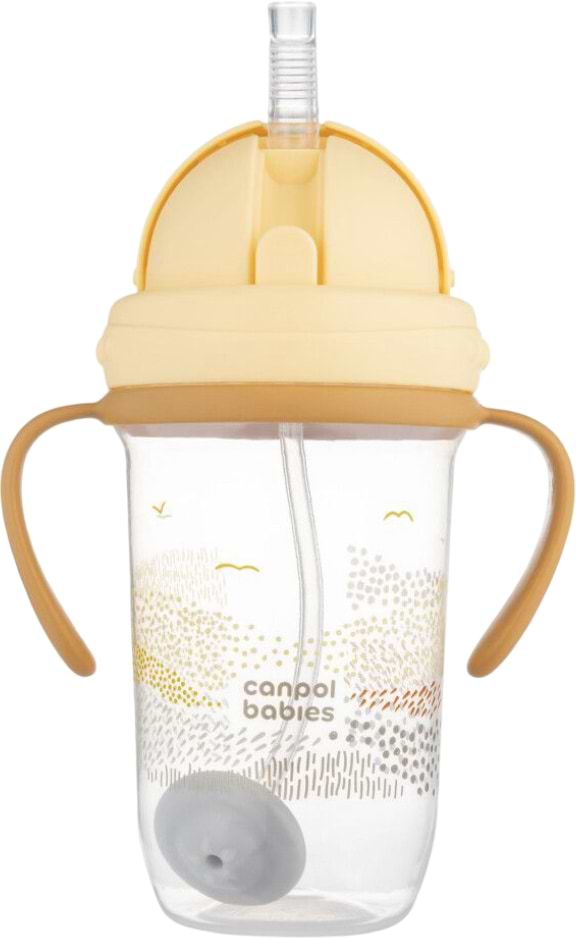 Поїльник-непроливайка дитяча Canpol babies з трубочкою і обтяжувачем 270 мл MOUNTAINS (56/620_bei) - Фото 1