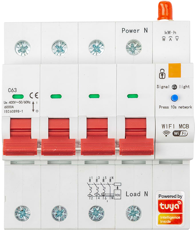 Релейний вимикач Tuya 3P+N, Wi-Fi, RS485, 63A (HS084073)