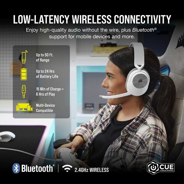Фото - Гарнітура бездротова ігрова Corsair HS55 Wireless Gaming Dolby 7.1 White (CA-9011281-EU)