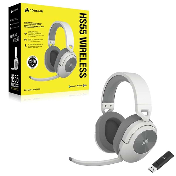 Фото - Гарнітура бездротова ігрова Corsair HS55 Wireless Gaming Dolby 7.1 White (CA-9011281-EU)