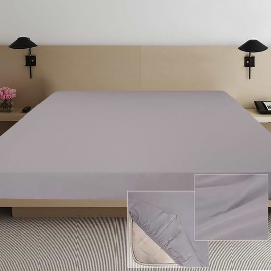 Фото - Простынь двуспальная Ярослав на резинке сатин 200х180х20 диз.08 (серый) (38285)