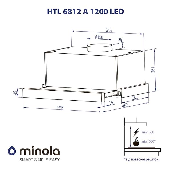 Фото - Витяжка вбудована Minola HTL 6812 WH 1200 LED